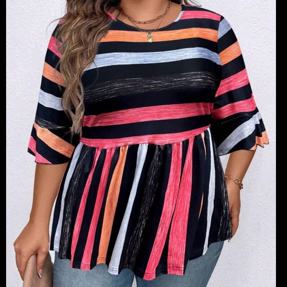 SHEIN Black and Multicolor Striped Blouse